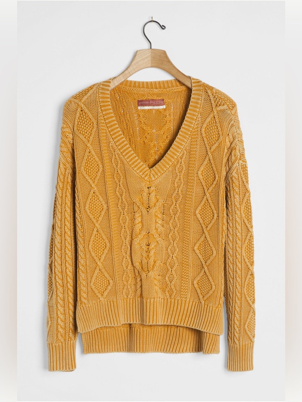 Anthropologie Pilcro Gold Yellow Joni Cable-Knit Sweater, Size XL